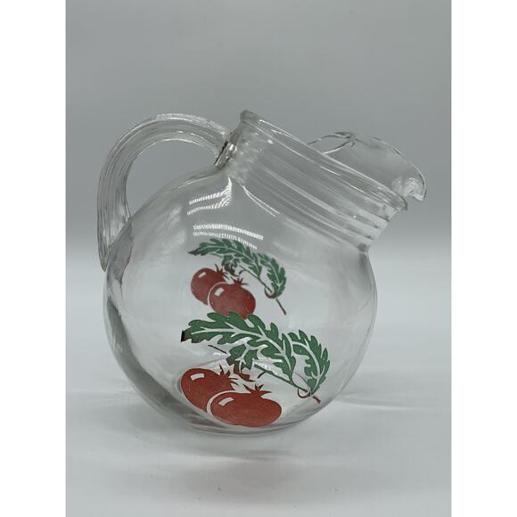 Vintage Tomato Tilted Glass Juice Pitcher Ice Lip 4 4 Oz Juice Glasses Read - Picture 2 of 8